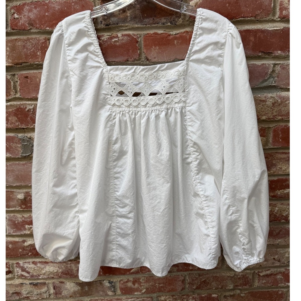 Devotion Twins White Cotton Eyelet Lace Square Neck Blouse Top Size Small - Picture 7 of 10